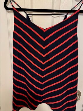 LOFT Navy and Red Chevron Striped V-Neck Cami Top